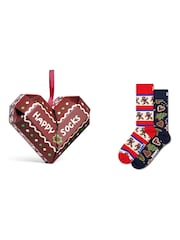Happy Socks Brown 2 Pack Gingerbread Heart Socks Gift Set - Image 1 of 4
