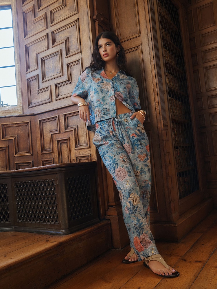 Blue Floral National Trust x Next Short Sleeve Shirt - Image 2 of 9