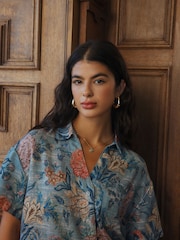 Blue Floral National Trust x Next Short Sleeve Shirt - Image 6 of 9