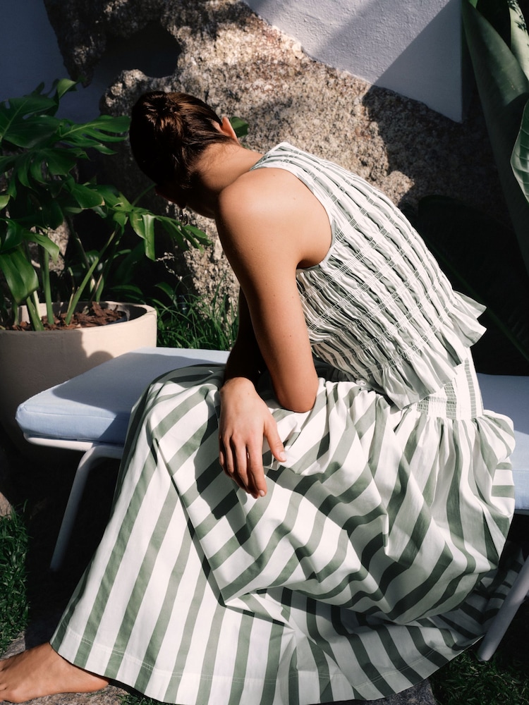 Sage Green Stripe Shirred Top - Image 2 of 8