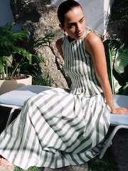 Sage Green Stripe Shirred Top - Image 3 of 8