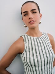 Sage Green Stripe Shirred Top - Image 5 of 8