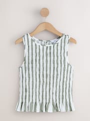 Sage Green Stripe Shirred Top - Image 6 of 8