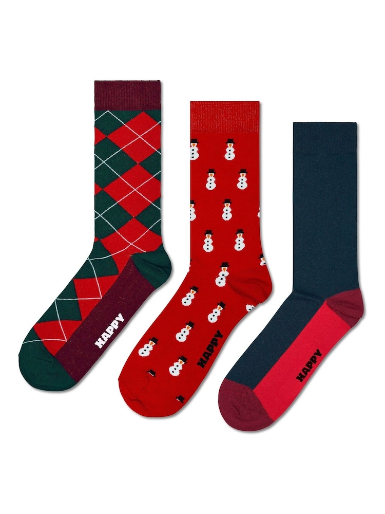Happy Socks Green Lite 3 Pack Snowman Socks Gift Set - Image 1 of 6
