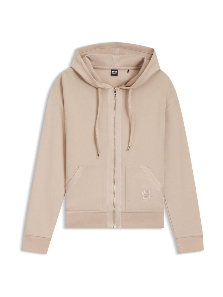 BOSS Cream Zip Through Jersey Hoodie - Image 1 of 1 BOSS Cream Zip Through Jersey Hoodie - Image 1 of 1