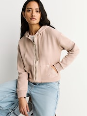 BOSS Cream Zip Through Jersey Hoodie - Image 3 of 7