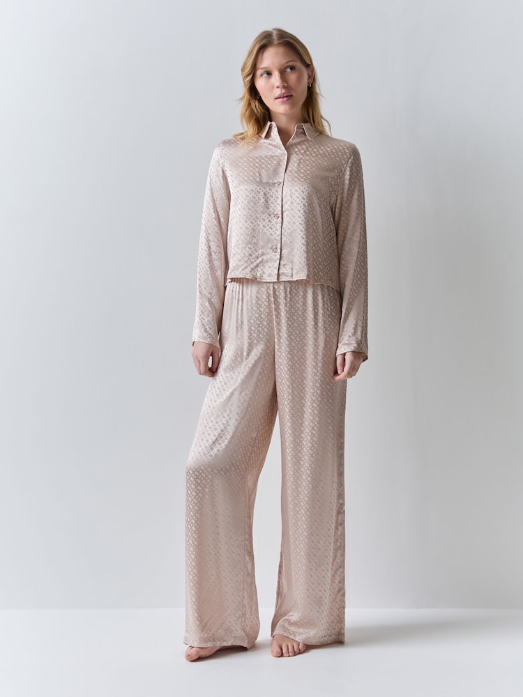 BOSS Natural Satin All Over Print Pyjama Shirt Top - Image 2 of 5