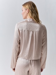 BOSS Natural Satin All Over Print Pyjama Shirt Top - Image 3 of 5