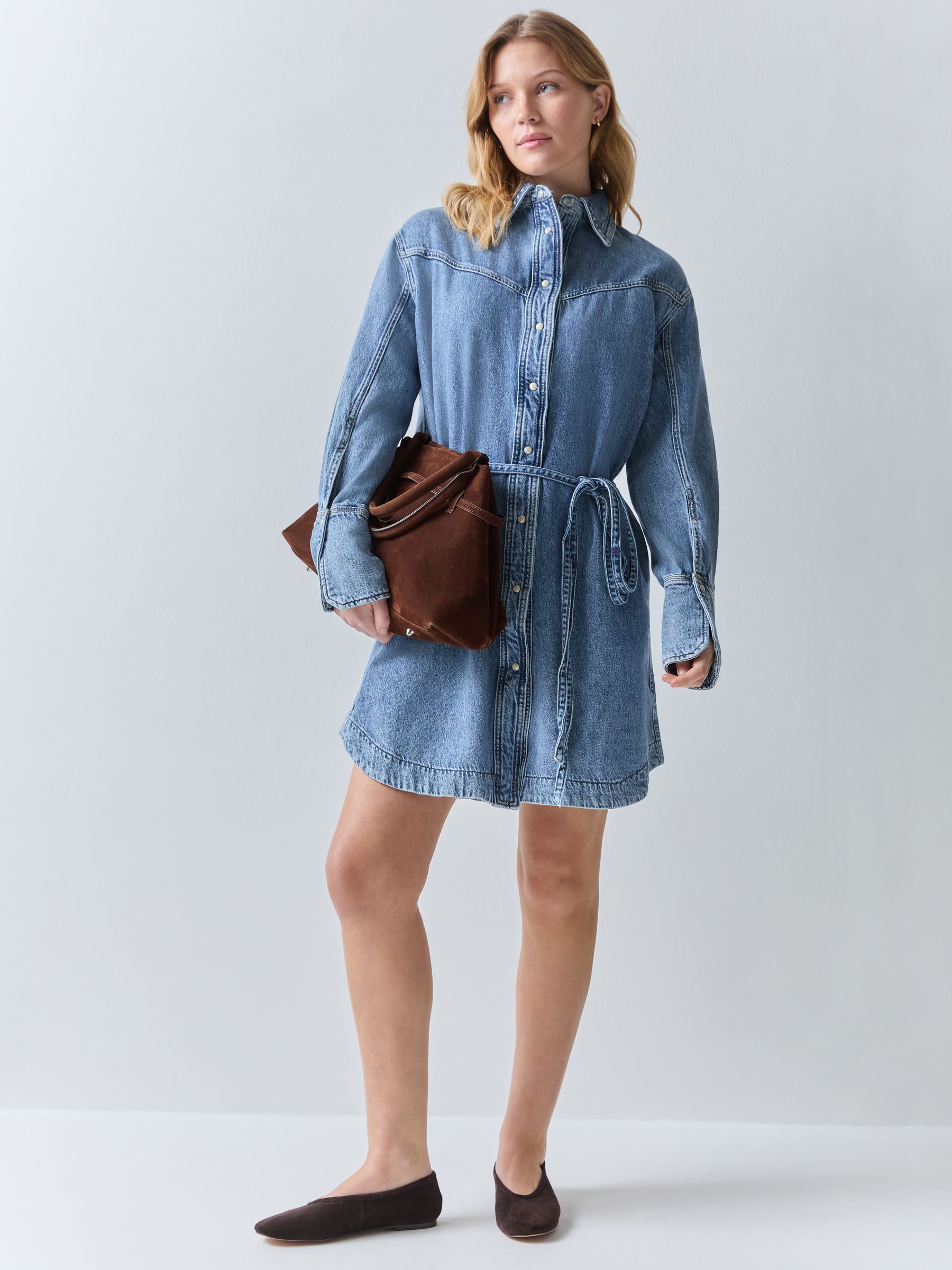 denim shirt dress with heels Stylish Street Fashion with Denim Shirt and Platform Heels
