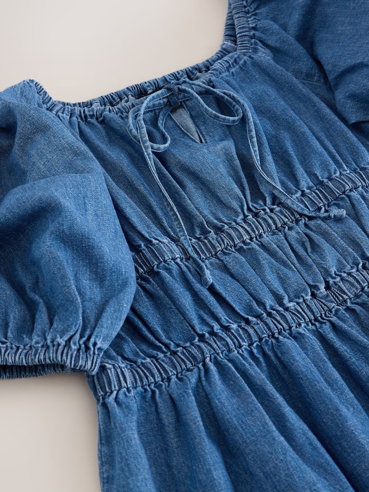 Mid Blue Puff Sleeve Denim Mini Dress - Image 3 of 3
