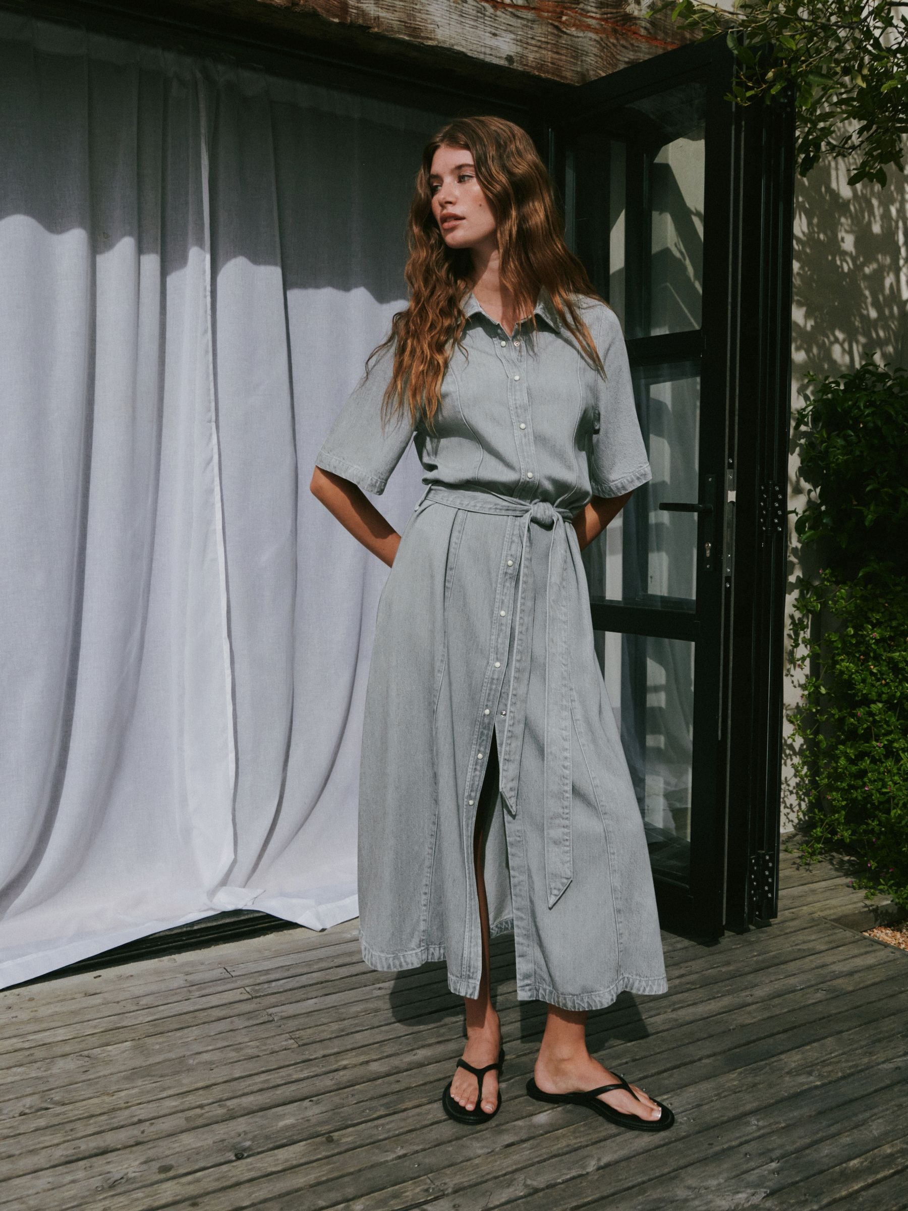 grey shirt dress women SHIRTDRESS IN PREMIUM ITALIAN COTTON DARK GREY STRIPE DARK BLUE & GREY STRIPE / S