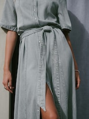 رمادي دنيم - فستان ماكسي بتصميم قميص بكُم قصير من N. Premium - صورة 5 من 9