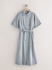 رمادي دنيم - فستان ماكسي بتصميم قميص بكُم قصير من N. Premium - صورة 6 من 9