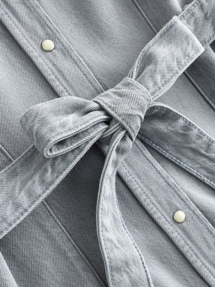 رمادي دنيم - فستان ماكسي بتصميم قميص بكُم قصير من N. Premium - صورة 9 من 9