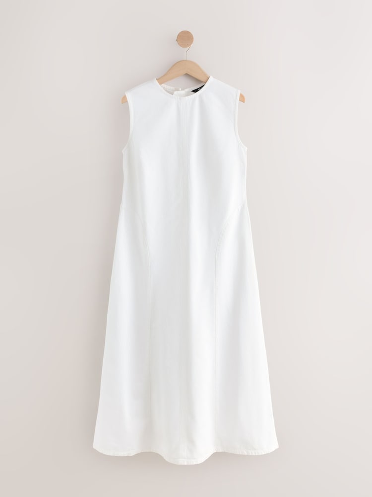 White Seamed Sleeveless Denim Maxi Dress - Image 1 of 3