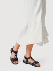 Pavers Black Leather Dual-Touch Fastening Sandals - Image 1 of 5