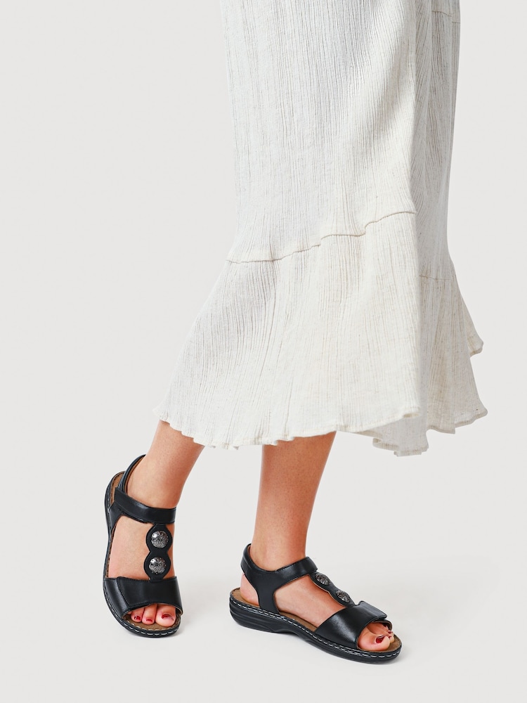 Pavers Black Leather Dual-Touch Fastening Sandals - Image 1 of 5