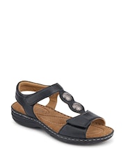 Pavers Black Leather Dual-Touch Fastening Sandals - Image 3 of 5