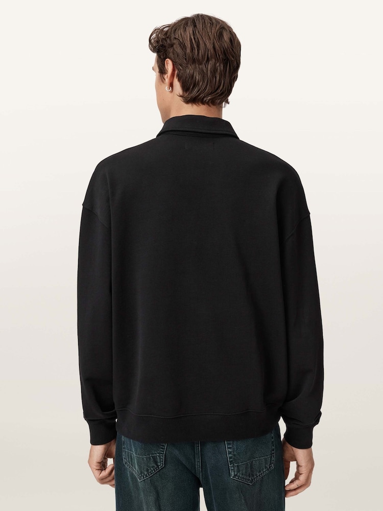 AllSaints Black Xander Polo Sweatshirt - Image 2 of 6