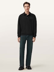 AllSaints Black Xander Polo Sweatshirt - Image 3 of 6