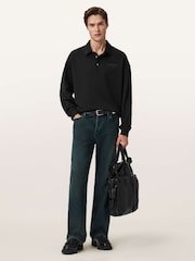 AllSaints Black Xander Polo Sweatshirt - Image 4 of 6