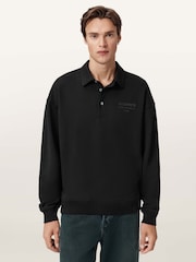 AllSaints Black Xander Polo Sweatshirt - Image 5 of 6
