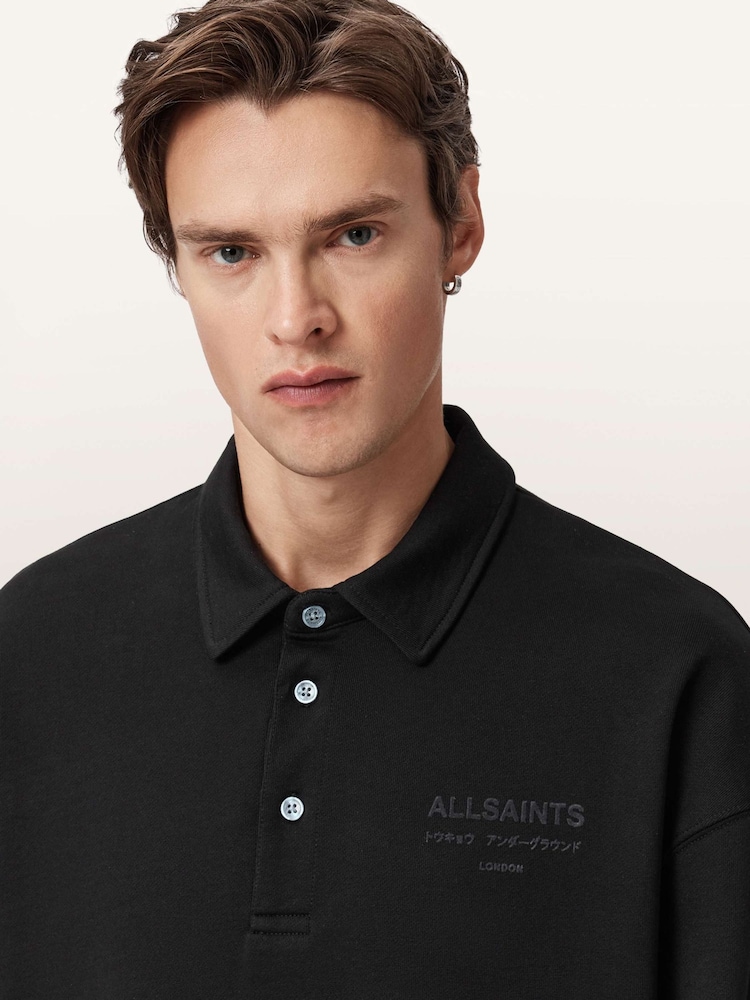 AllSaints Black Xander Polo Sweatshirt - Image 6 of 6