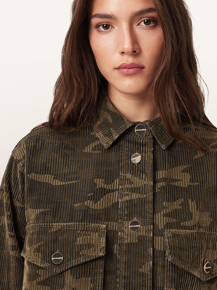 AllSaints Green Faye Flocked Dress - Image 2 of 7