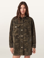 AllSaints Green Faye Flocked Dress - Image 3 of 7