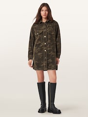 AllSaints Green Faye Flocked Dress - Image 5 of 7