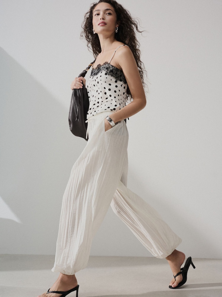 Ecru Crushed Balloon Leg Trousers - Image 1 of 7