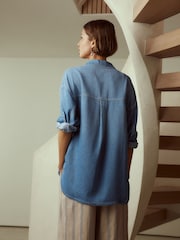 Mid Blue Denim Boyfriend Oversized Shirt - Image 4 of 8