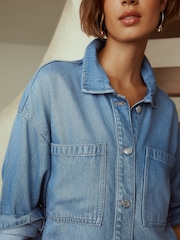 Mid Blue Denim Boyfriend Oversized Shirt - Image 5 of 8
