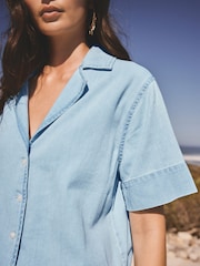 Light Blue Short Sleeve Denim Resort Shirt - Image 5 of 8