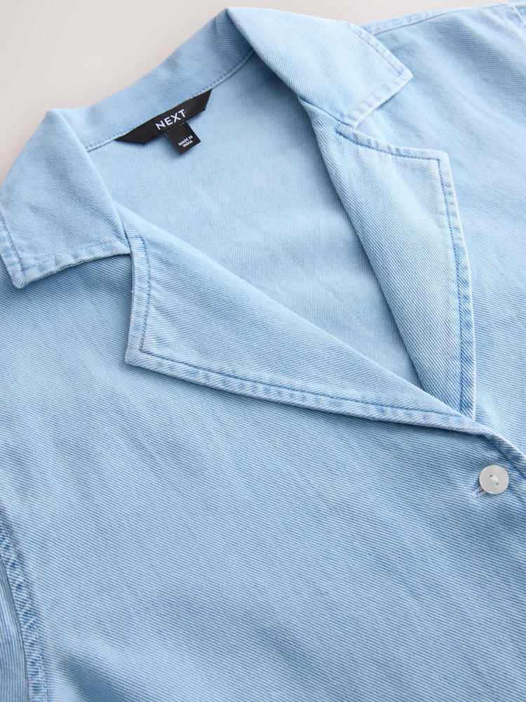Light Blue Short Sleeve Denim Resort Shirt - Image 8 of 8
