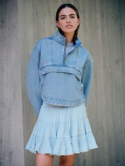 Light Blue Overhead Quarter Zip Denim Jacket - Image 1 of 8