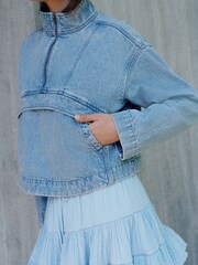 Light Blue Overhead Quarter Zip Denim Jacket - Image 4 of 8