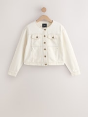 Ecru Fuller Bust Collarless Denim Jacket - Image 6 of 9