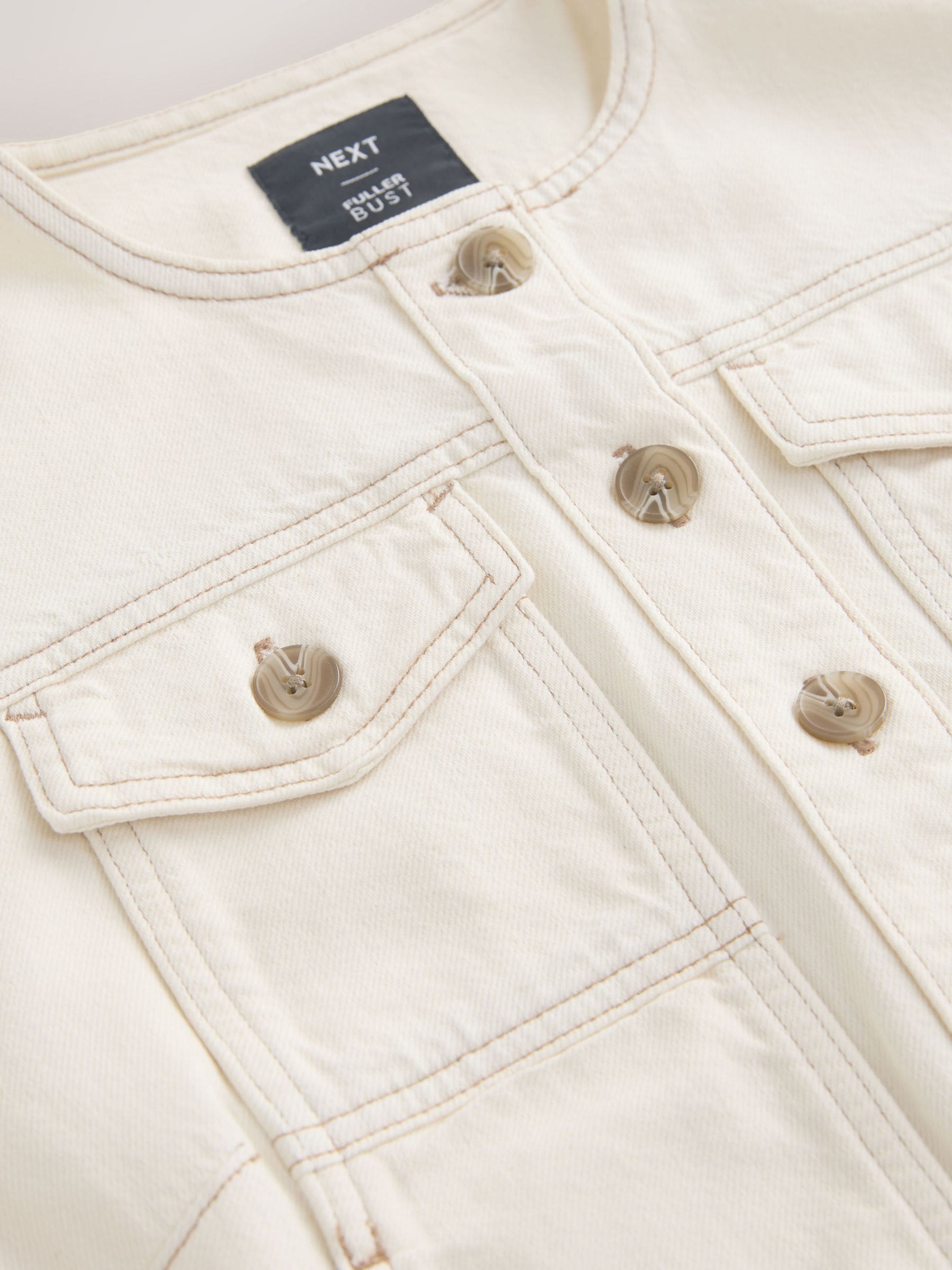 Buy Ecru Fuller Bust Collarless Denim Jacket from the Next UK