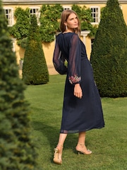 Love & Roses Navy Floral Embroidered Crew Neck Midi Dress - Image 3 of 4