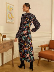 Love & Roses V-Neck Shirred Waist Midi Dress - Immagine 3 di 4