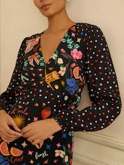 Love & Roses V-Neck Shirred Waist Midi Dress - Immagine 4 di 4