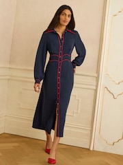 Love & Roses Navy Tipped Midi Shirt Dress - Image 1 of 4