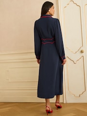 Love & Roses Navy Tipped Midi Shirt Dress - Image 4 of 4