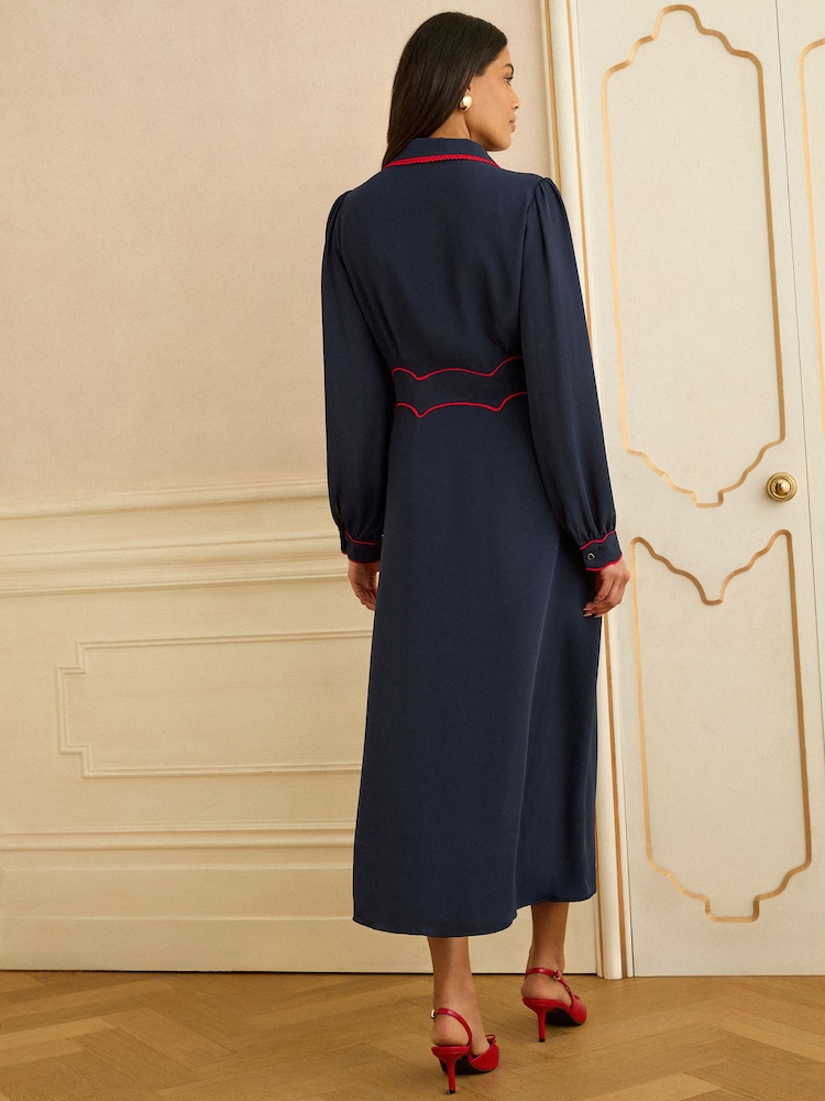 Love & Roses Navy Tipped Midi Shirt Dress - Image 4 of 4