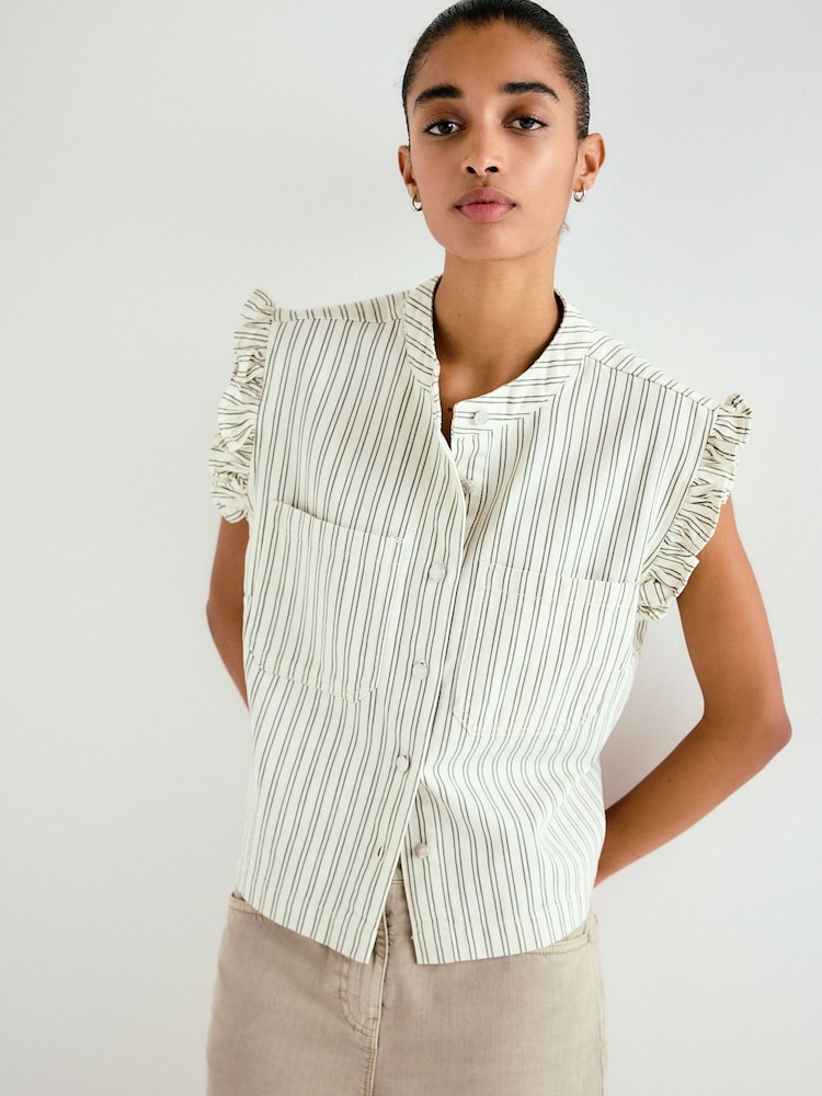 Ecru and Green Stripe Frill Sleeve Denim Gilet - Image 1 of 8