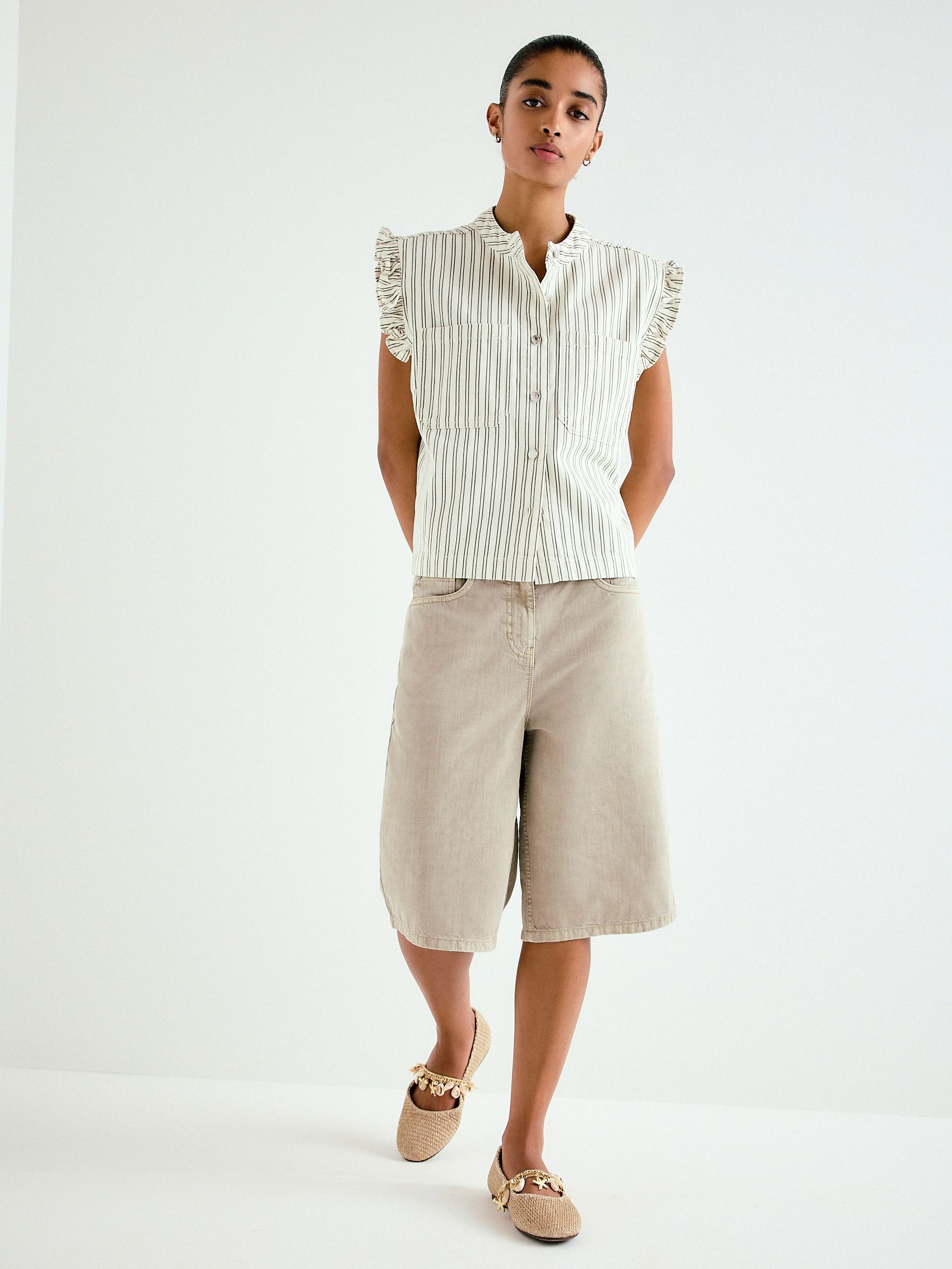 Buy Ecru/Green Stripe Frill Sleeve Denim Gilet from the Next UK