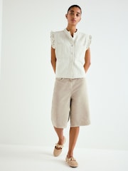Ecru and Green Stripe Frill Sleeve Denim Gilet - Image 2 of 8