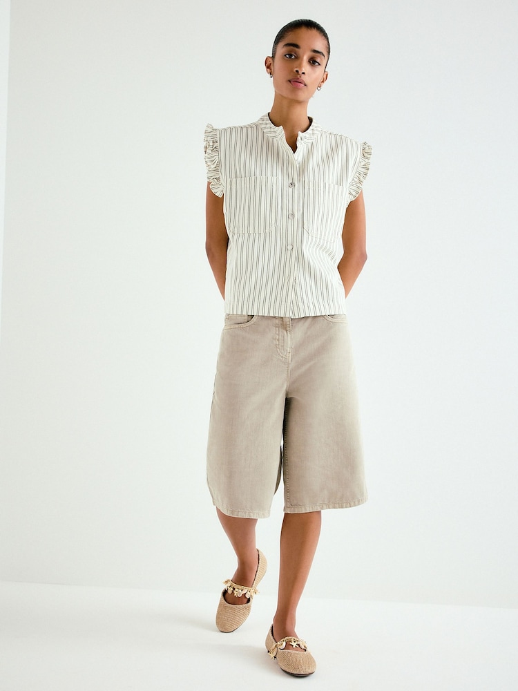 Ecru and Green Stripe Frill Sleeve Denim Gilet - Image 2 of 8