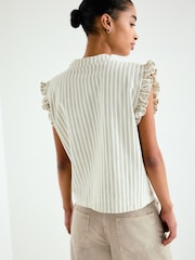 Ecru and Green Stripe Frill Sleeve Denim Gilet - Image 4 of 8